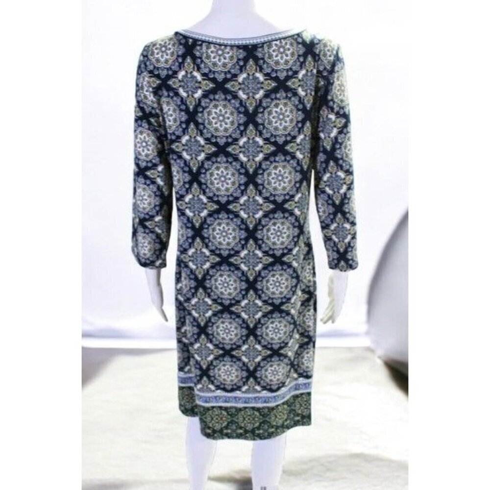Max Studio Geometric Navy Quarter Sleeve Printed Mini Shift Dress NEW Large - Picture 4 of 8
